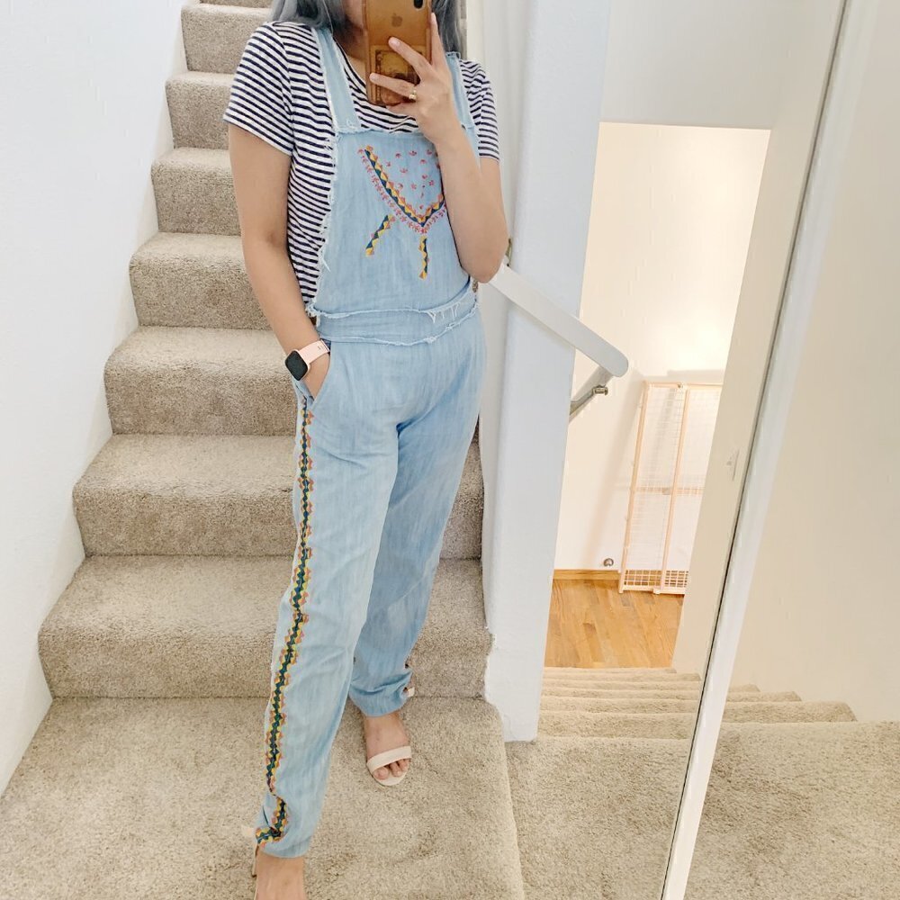 Cristophe Sauvat Rare Embroidered Denim Jumper Jumpsuit XS‌‌‌‌‌‌‌‌